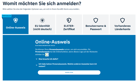 Anmeldeauswahl BundID