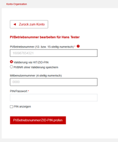 Eingabemaske Registriernummer